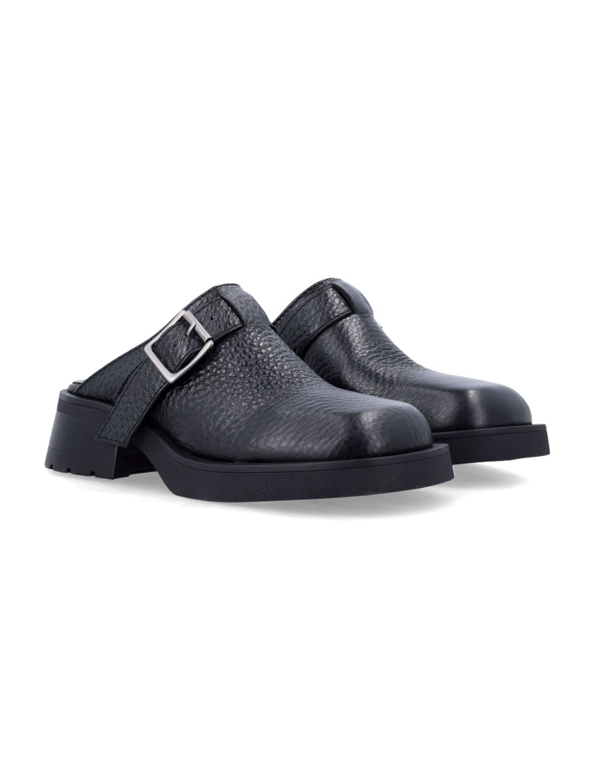 Miista Buckled Black Mules With Textured Upper In Black