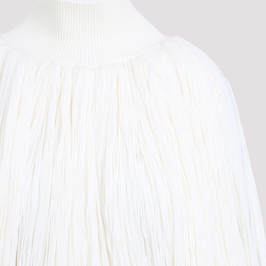 Alaïa Fringed Yarn Knit Merino Wool Top In White