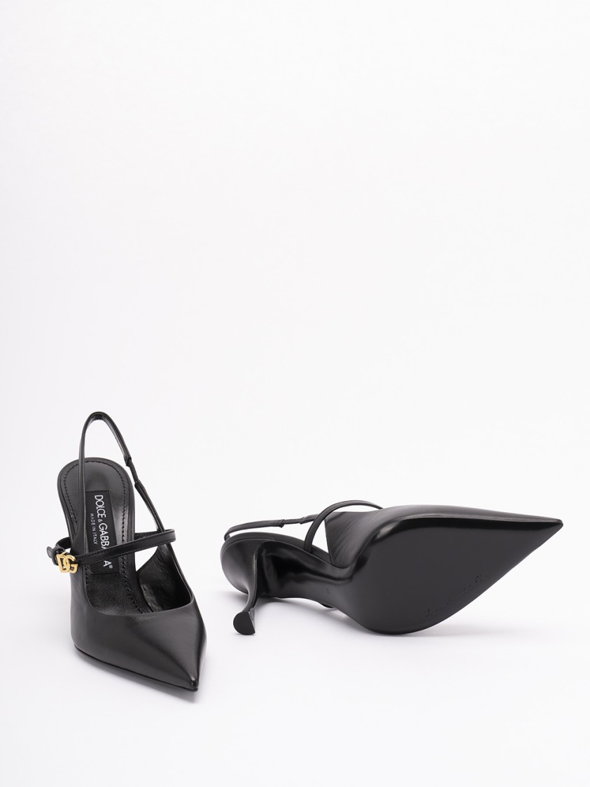Dolce & Gabbana Pointed Toe Slingbacks With Delicate Ankle Strap In Black