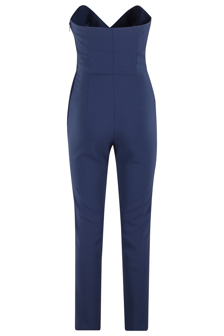 Elisabetta Franchi Sweetheart Neckline Jumpsuit With Jewel Detailing And Silhouette In Blue