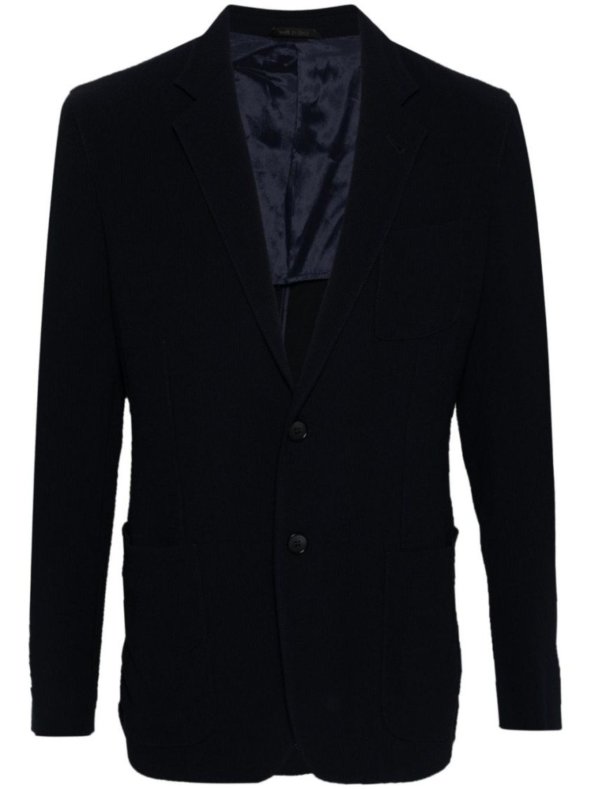 Giorgio Armani Tailored Black Blazer With Notch Lapel And Textured Fabric In Black