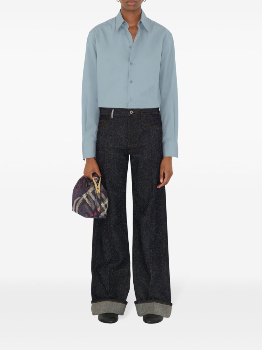 Burberry Womens Peg Medium Knitted Top-handle Bag Marine In Blue