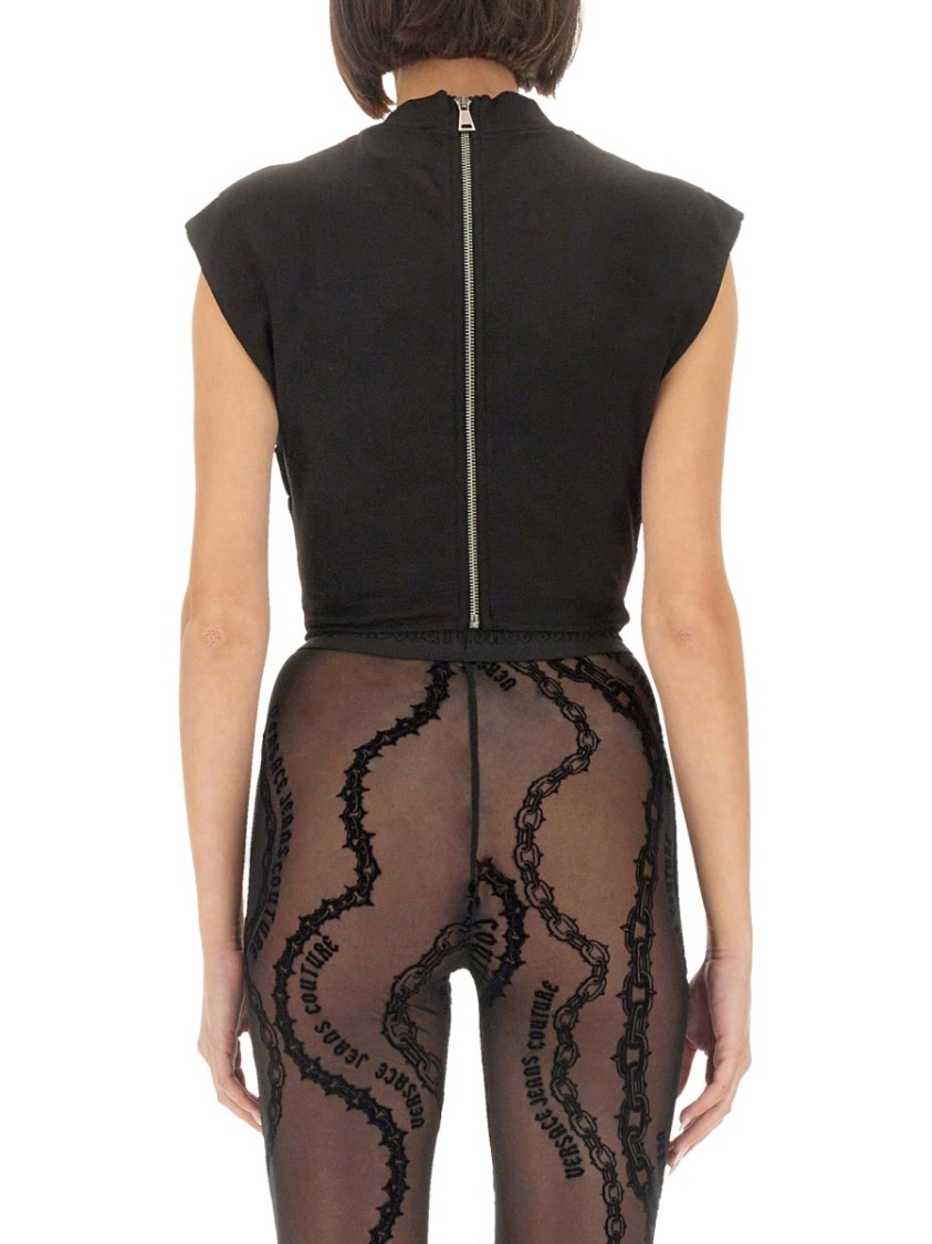 Shop Versace Jeans Couture Slim-fit Top With Contrasting Logo Detail In Black