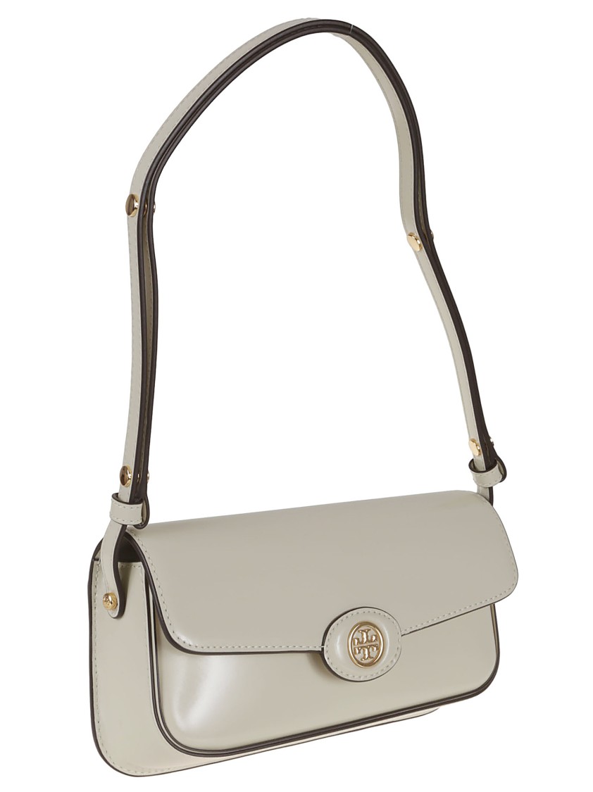 Tory Burch Robinson Spazzolato E/w Shoulder Bag In White