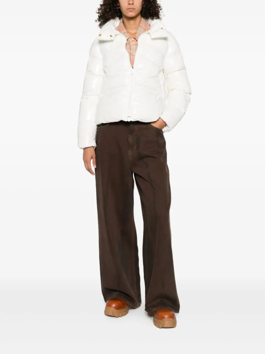 Pinko Puffy White Down Coat With Glossy Finish And High Collar In White