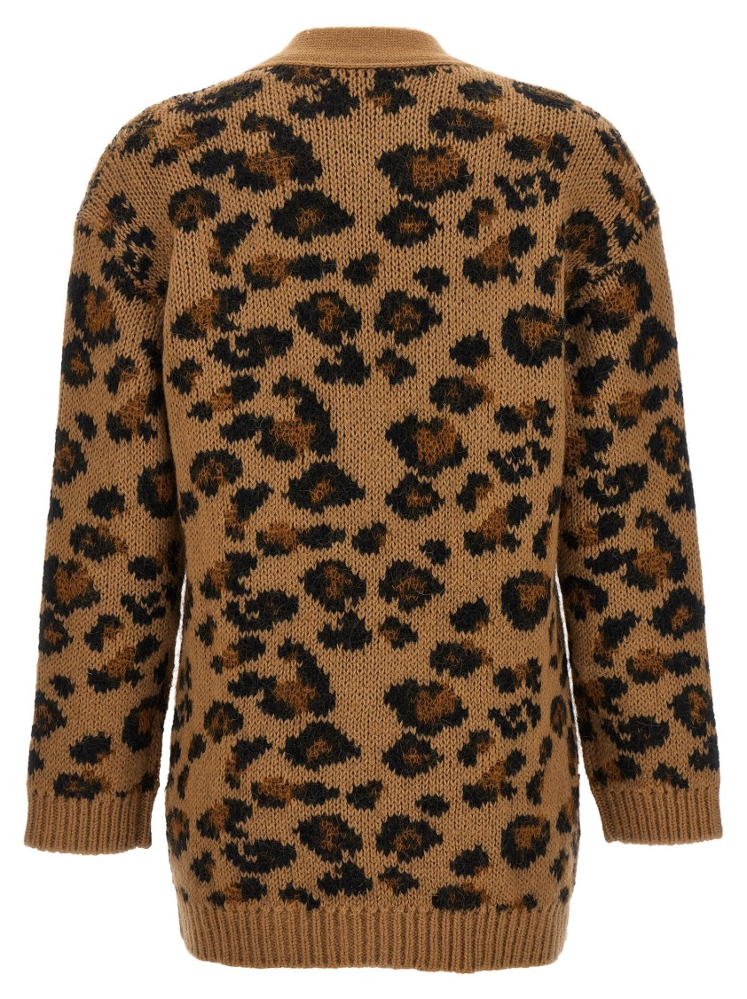Valentino V-neck Animalier Cardigan Front Pockets In Brown