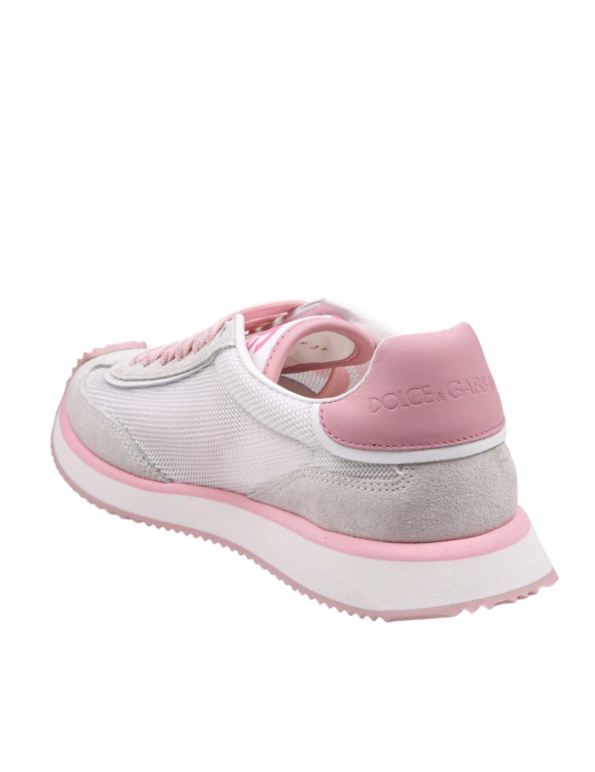 Dolce & Gabbana 'aria' Pink Running Sneakers With Logo Detail In Suede And Tech Fabric Woman In Multicolor