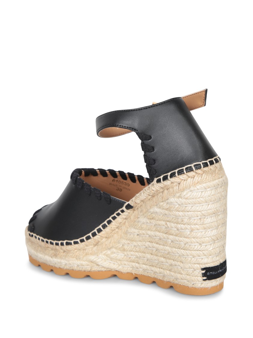 Stella Mccartney Black Leather Espadrilles With Woven Jute Platform