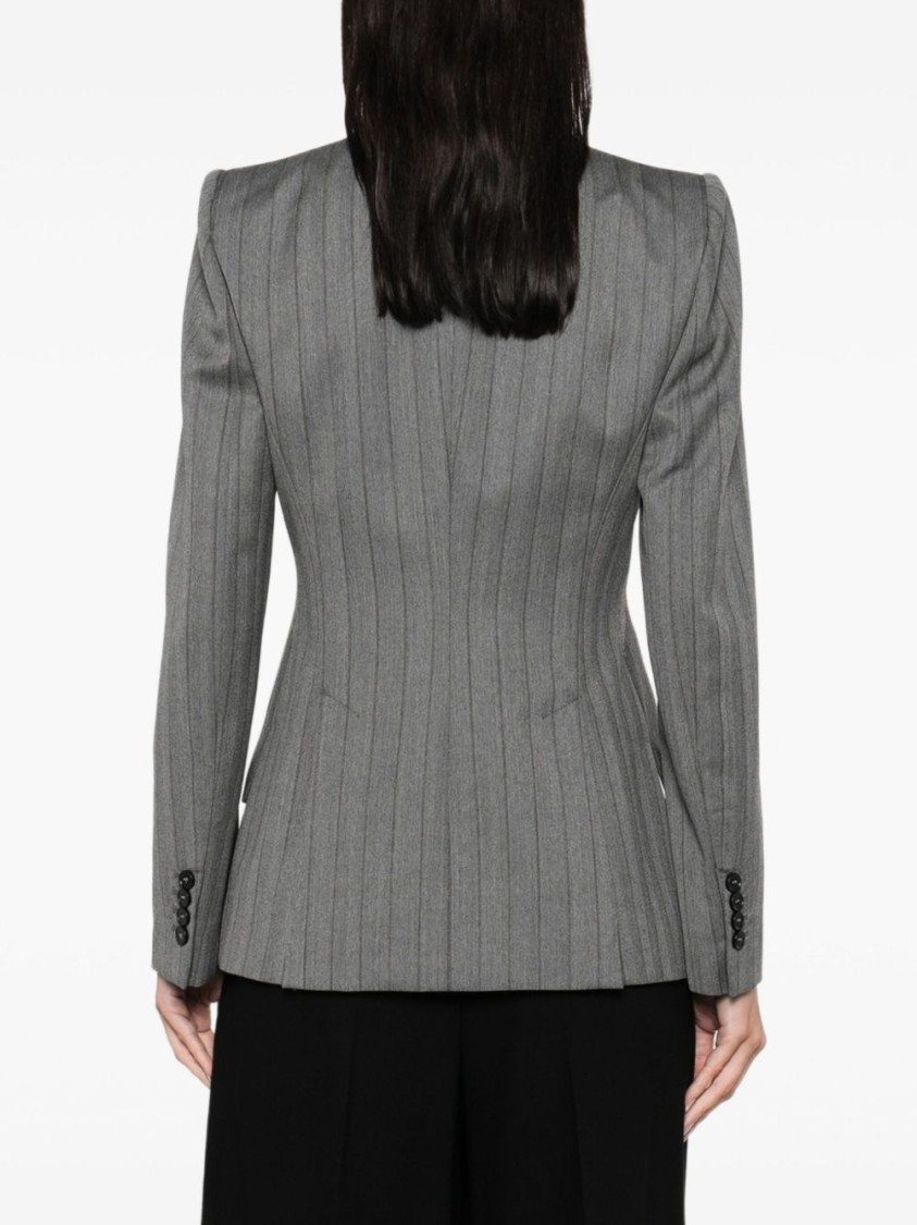 Alexander Mcqueen Tailored Grey Blazer With Notched Lapel In Gray