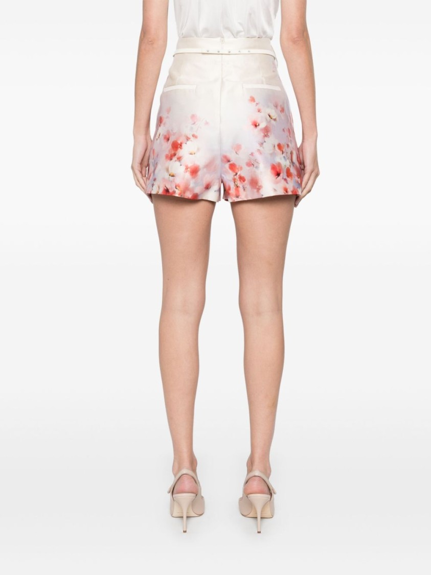 Zimmermann Crush Belted Floral-print Silk And Cotton-blend Twill Shorts In Neutrals