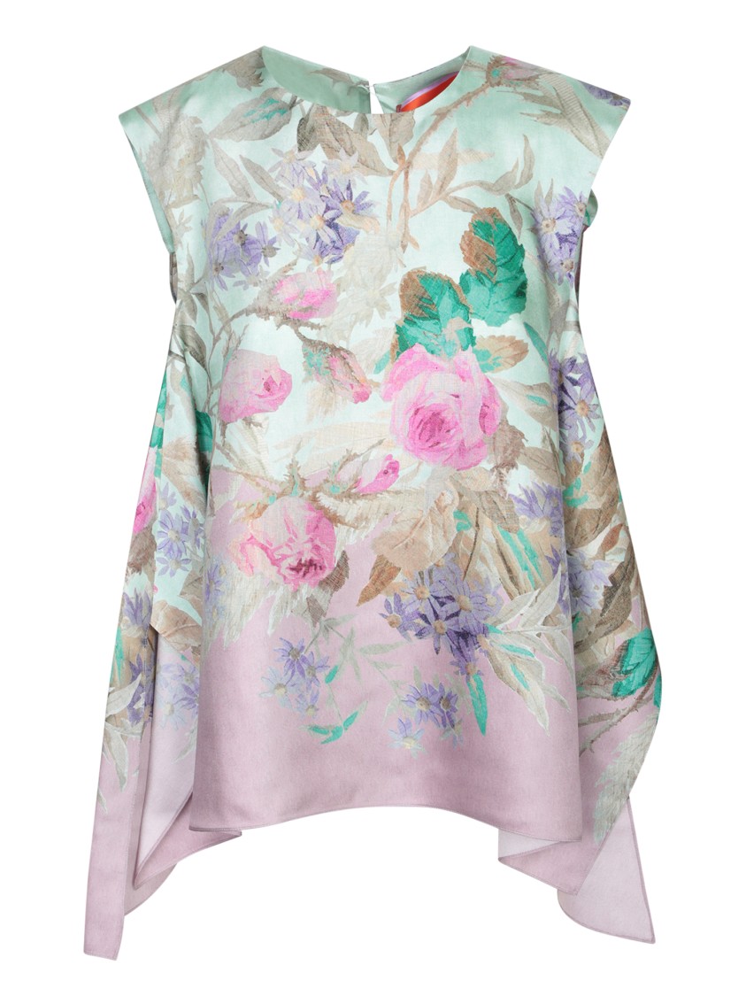 LA DOUBLEJ LA DOUBLE J FLOWING FLORAL PRINT TOP WITH CAP SLEEVES 