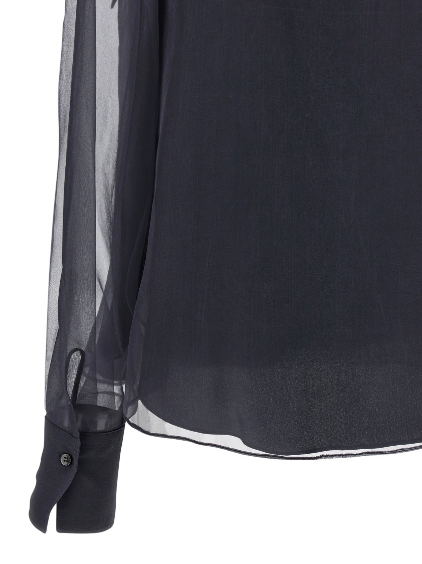 Brunello Cucinelli Crispy Silk Blouse Shirt And Blouse Gray In Black