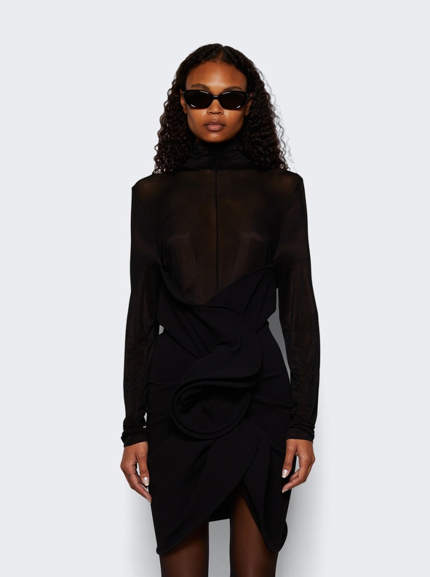 Magda Butrym Gathered Sheer Wool-blend Minidress In Black