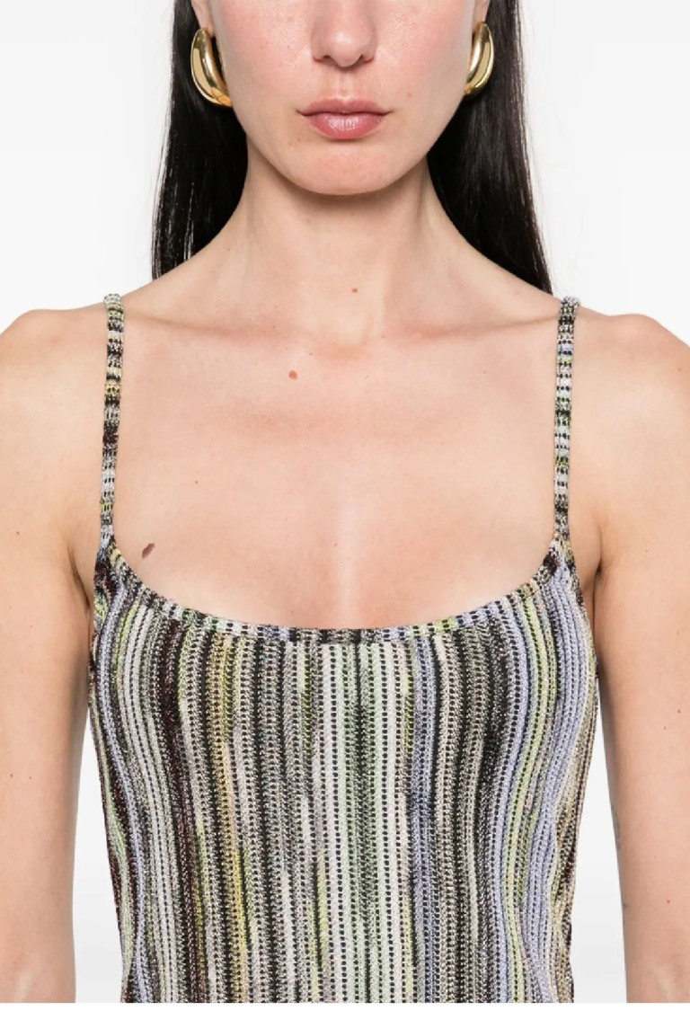 Shop Missoni Long Dress With Vibrant Striped Pattern In Grey