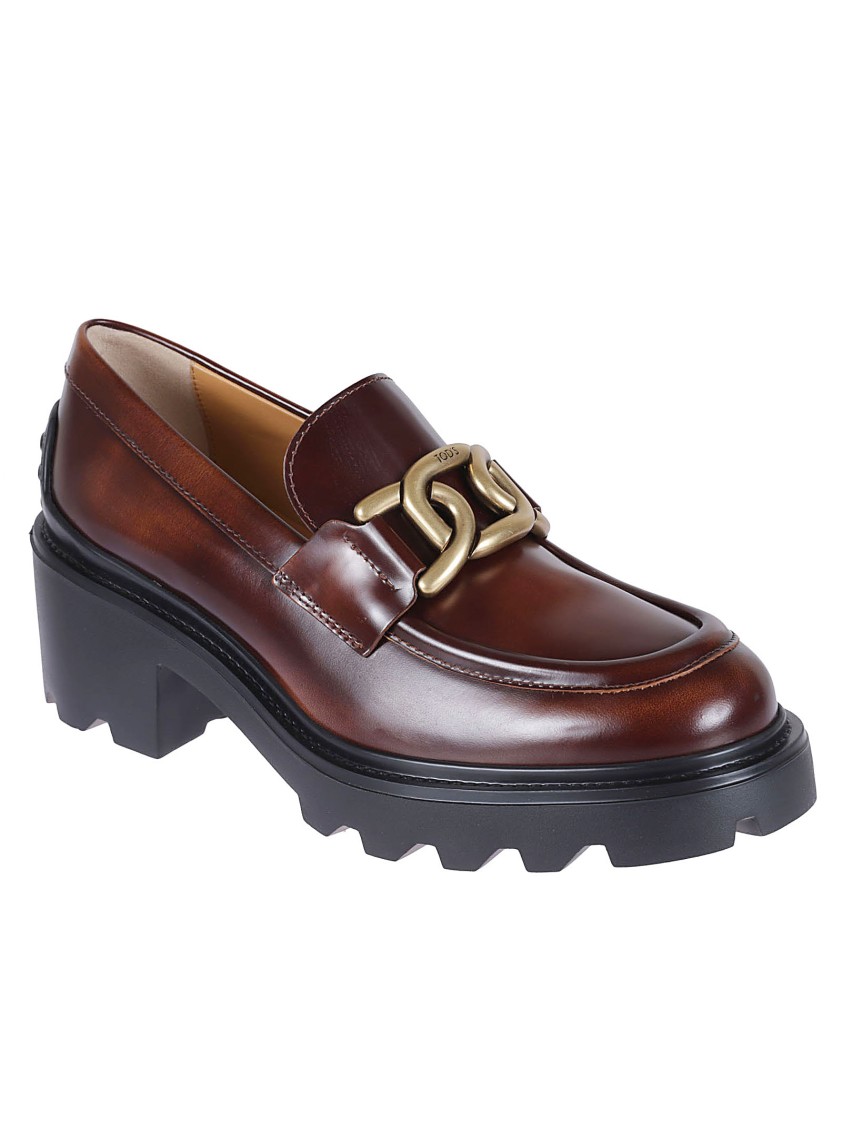 Tod's Moccasin With Gold-tone Buckle And Platform Sole In Gray