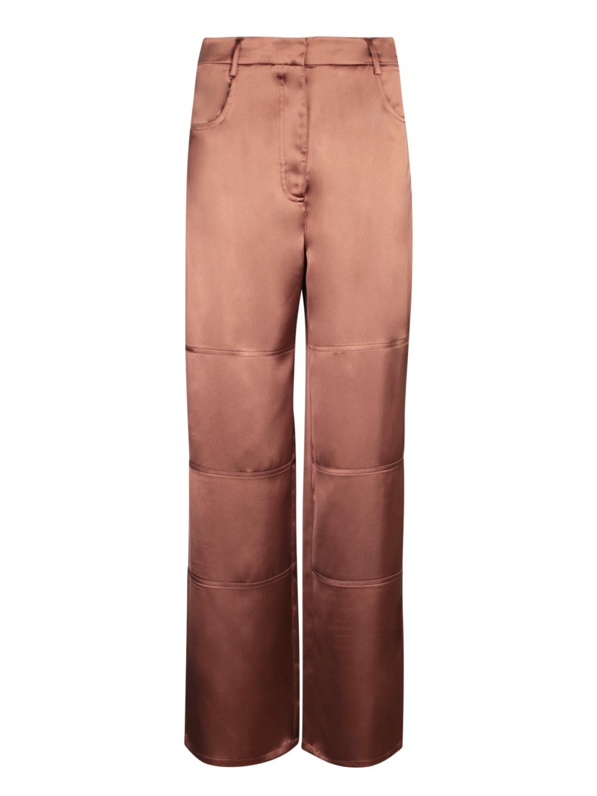 Blanca Vita Wide-leg Brown Trousers With Satin Finish