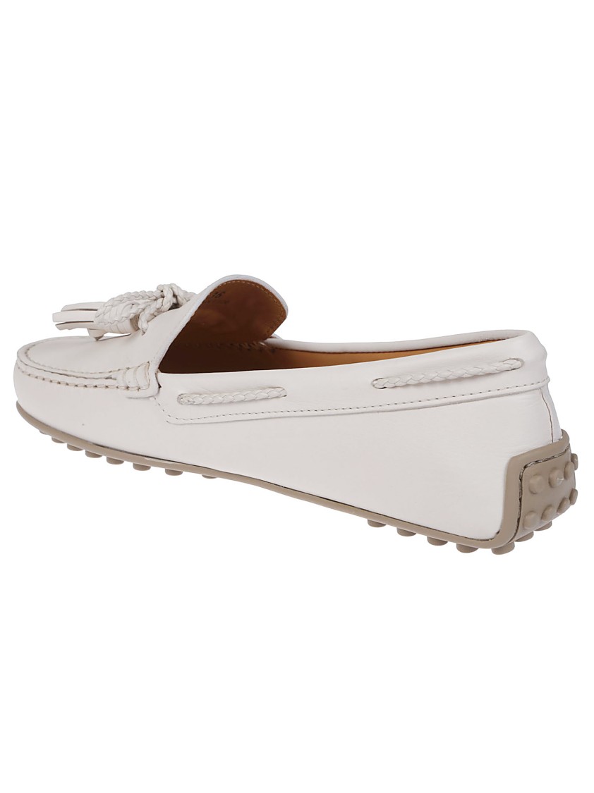 Tod's Leather Loafers With Rounded Toe In White