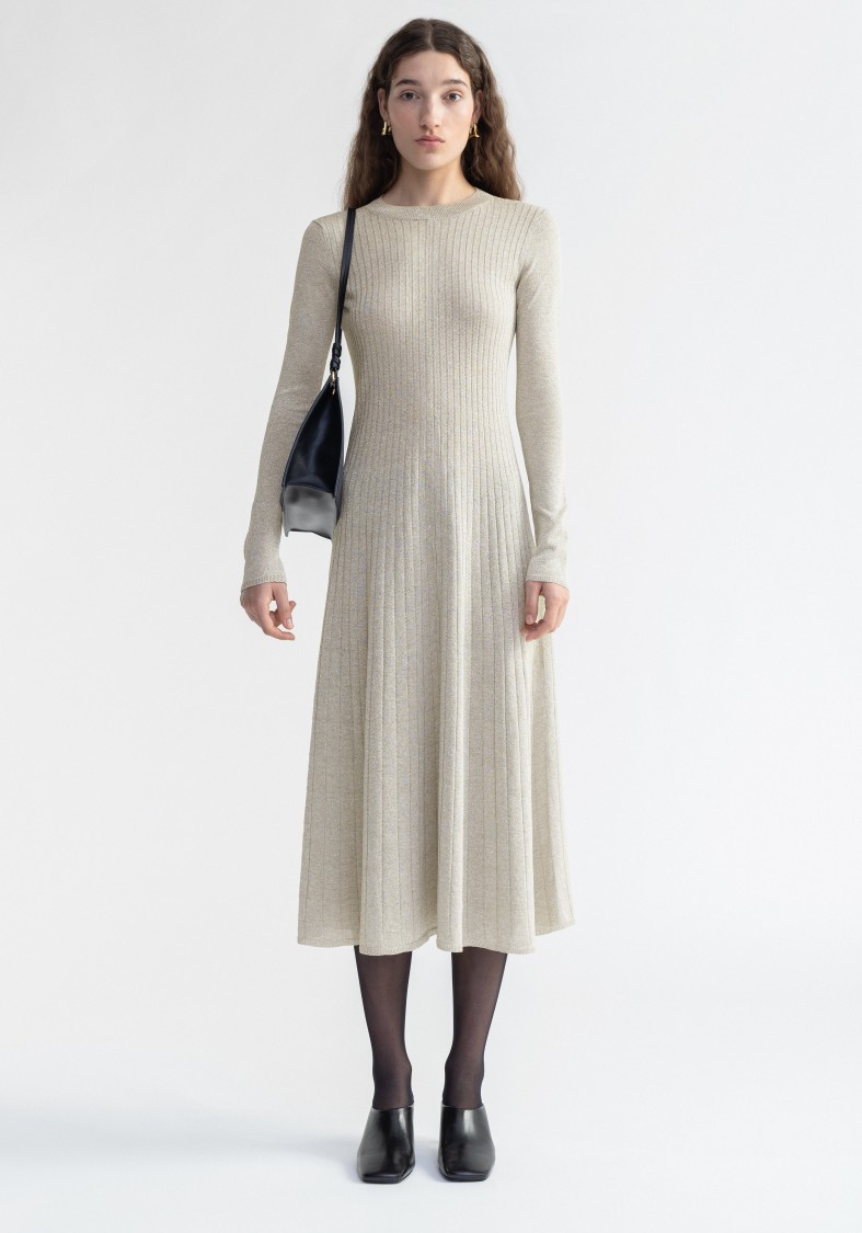 Shop Aeron Pavlova - Sparkly Ribbed Midi Dress In Grey