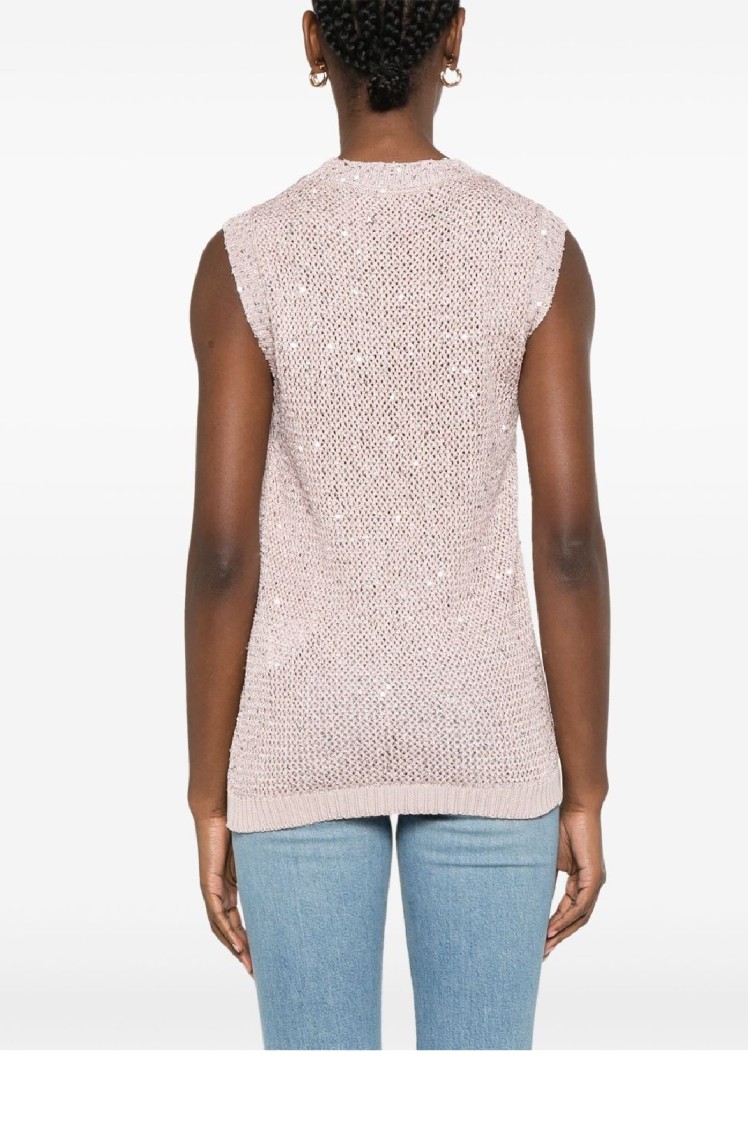 Golden Goose Crew Neck Knit Top With Sequin Embellishment In Neutrals