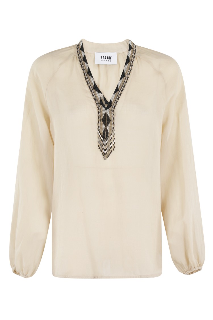 BAZAR DELUXE BAZAR DELUXE V-NECK BLOUSE WITH BEADED DETAILING AND OVERSIZED FIT