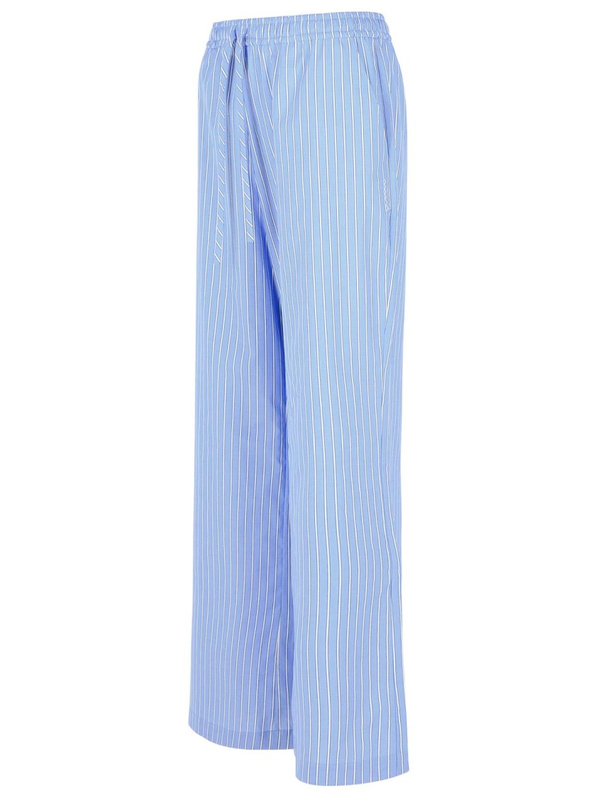 Marni Cotton Trousers With Elastic Waistband And Striped Pattern In Blue