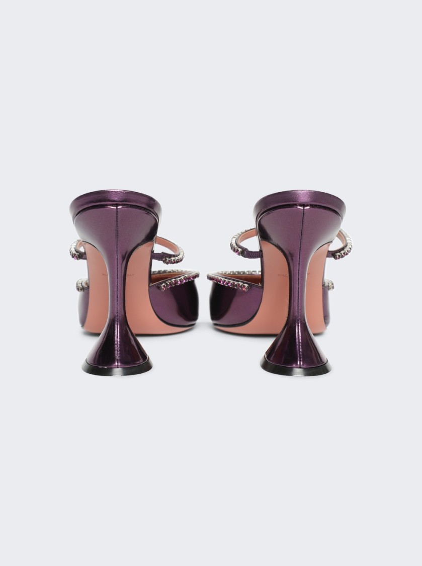 Shop Amina Muaddi Gilda Mirror Mules Amethyst In Purple