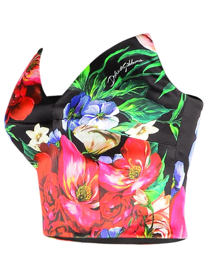 Dolce & Gabbana Satin Corset Top With Floral Print In Multicolor