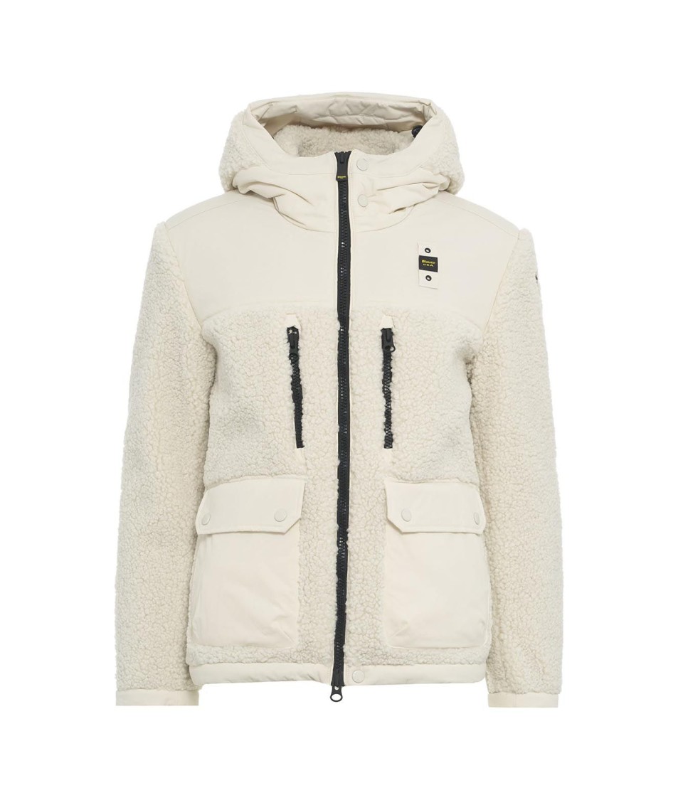 Blauer Teddy Jacket With Nylon Inserts In Neutrals