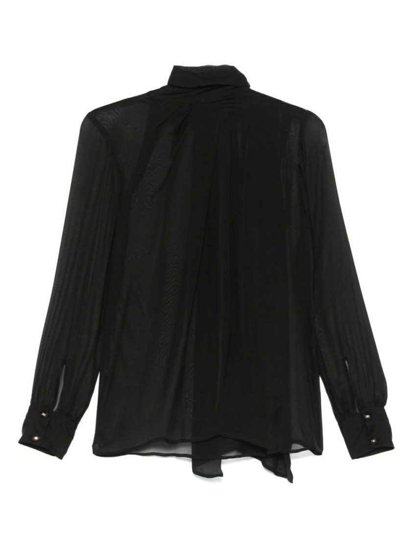 Elisabetta Franchi Silk Black Shirt With Tie Detail In Black