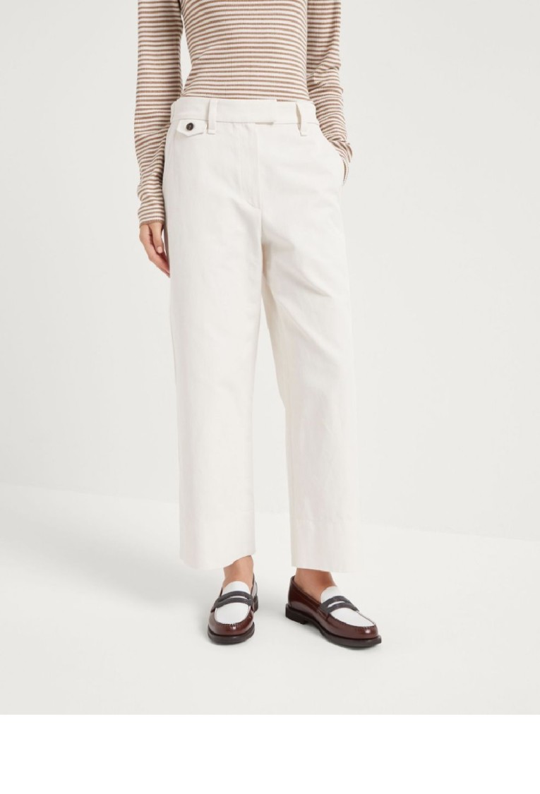 Brunello Cucinelli Wide-leg Trousers With Tailored Silhouette And Soft Finish In White