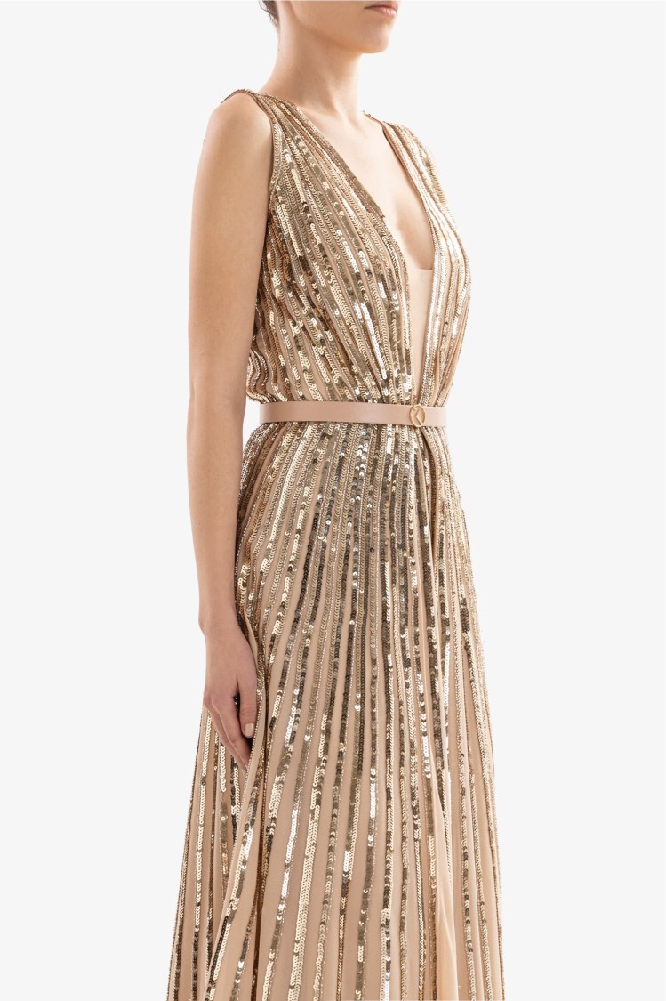 Saiid Kobeisy Sequin Long Dress In Brown