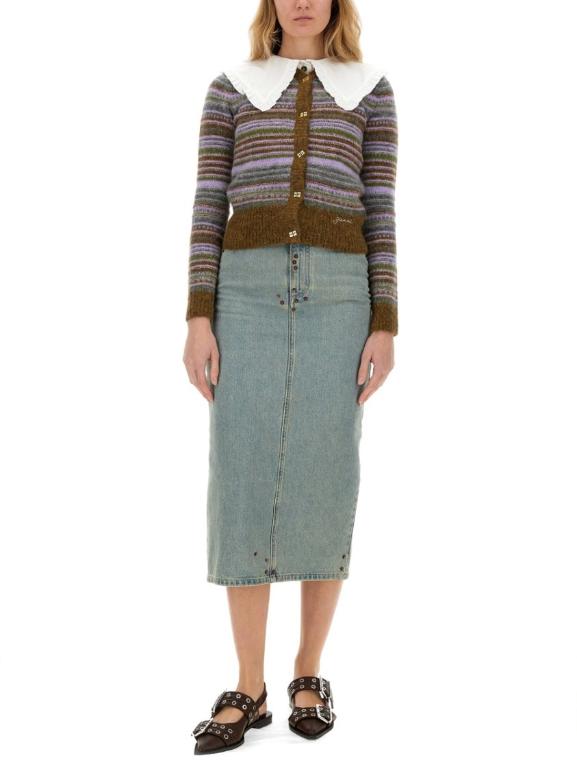 Ganni Soft Wool Stripe Cardigan In Multicolor