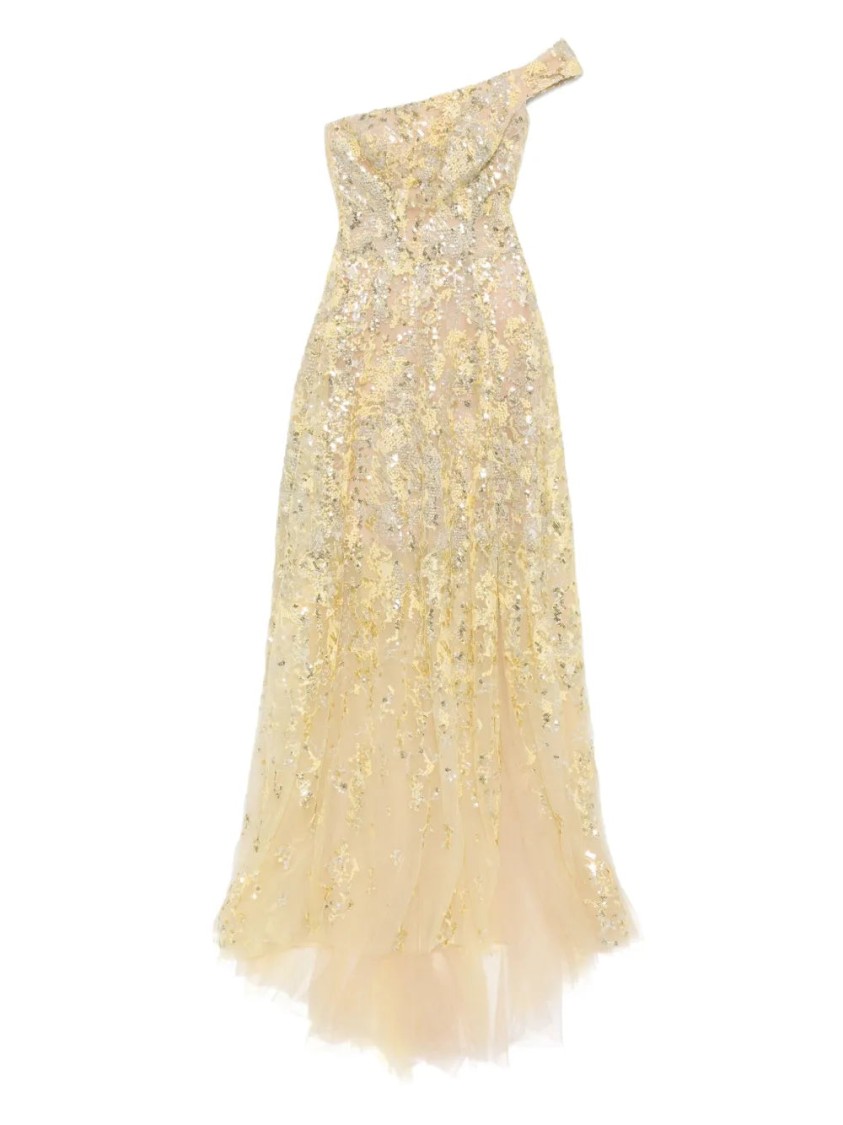 Saiid Kobeisy Off-shoulder Long Embroidered Dress In Yellow