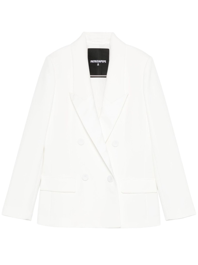 Shop Patrizia Pepe Double-breasted Tailored Blazer In White
