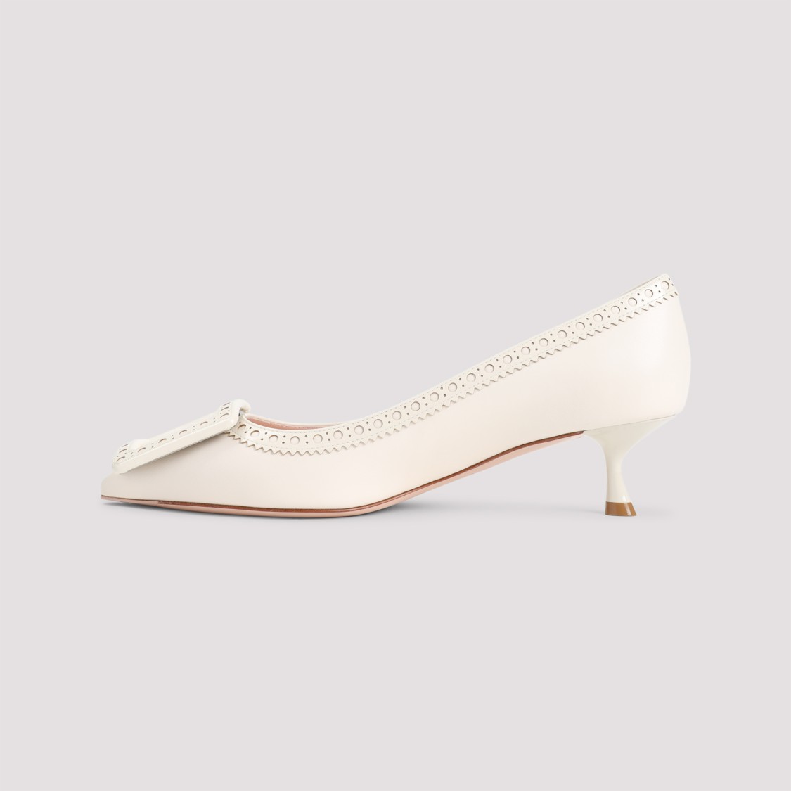 Roger Vivier Cire White Lamb Leather Viv In The City Perforated 45 Decollete Pumps In Neutrals