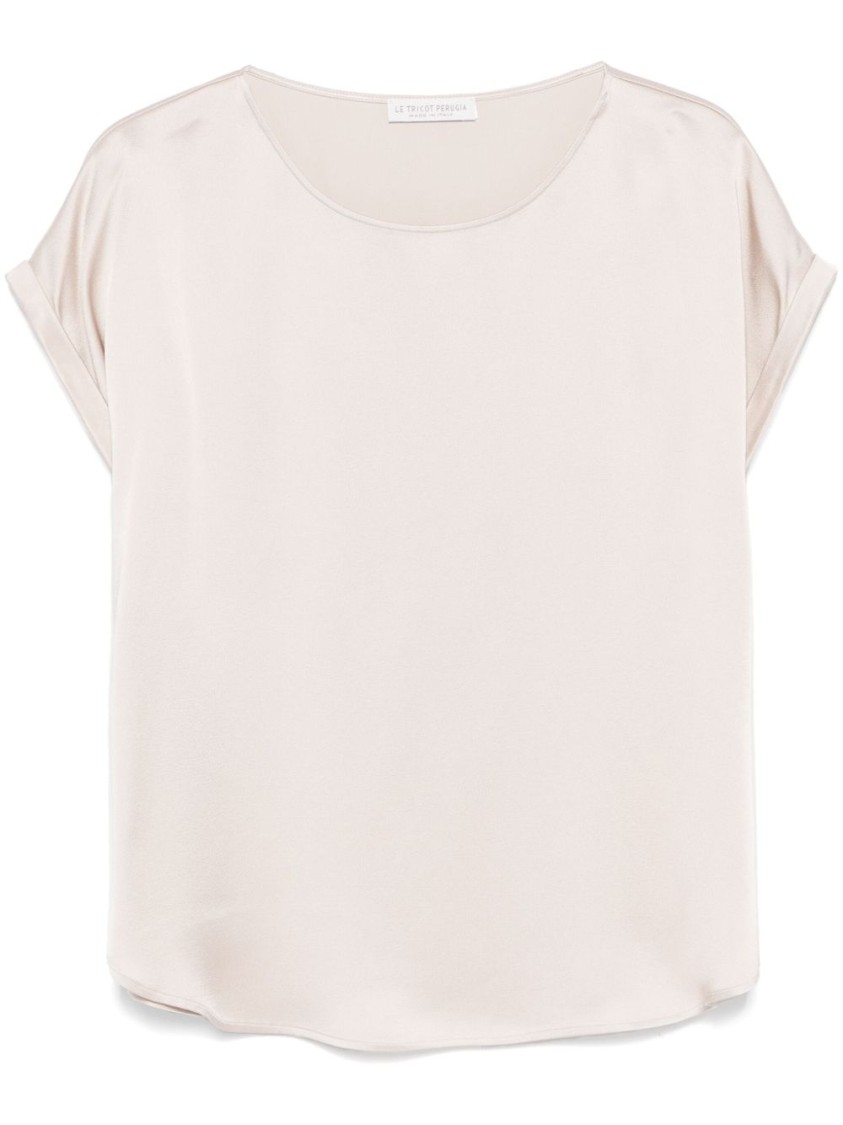 Le Tricot Perugia Relaxed Grey T-shirt With Soft Fabric Blend In White