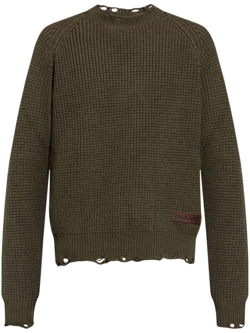 Dsquared2 Textured Knit Sweater With Cut-out Details And Relaxed Fit In Green