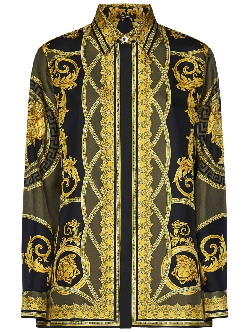 Shop Versace Baroque Print Silk Shirt In Black