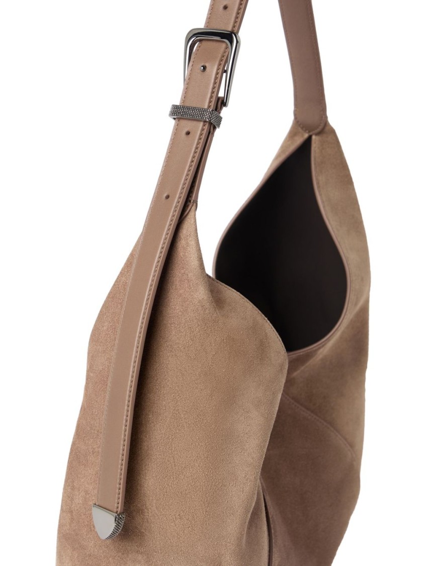 BRUNELLO CUCINELLI BRUNELLO CUCINELLI TOBACCO BROWN CALF SUEDE HANDBAG WITH VELVET EFFECT