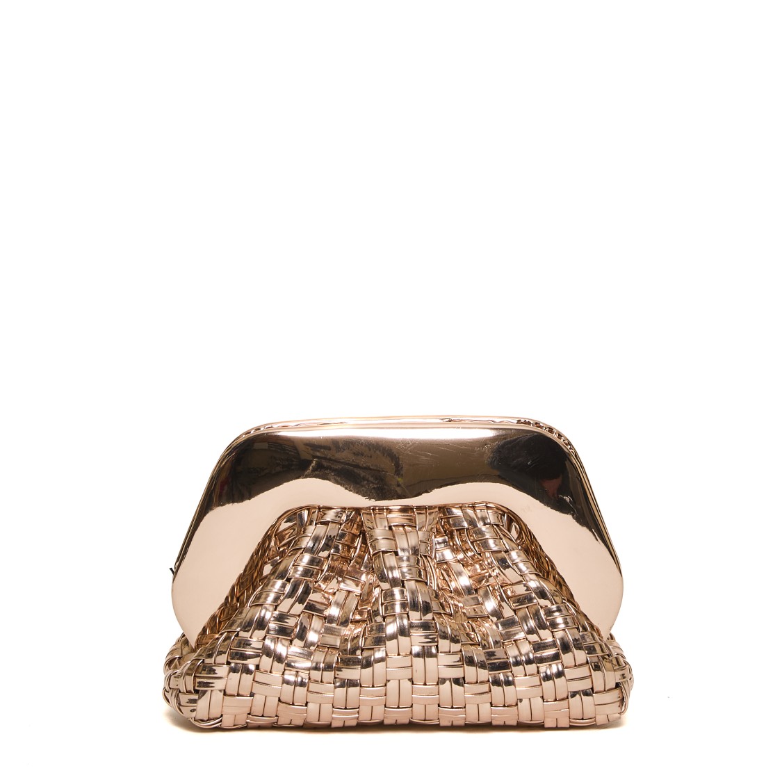 Themoirè Woven Clutch With Glossy Metallic Frame In Gold