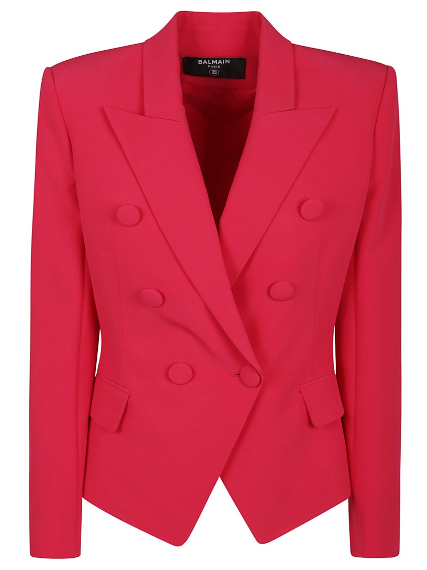 Balmain 6 Buttons Fitted Crepe Jacket In Red