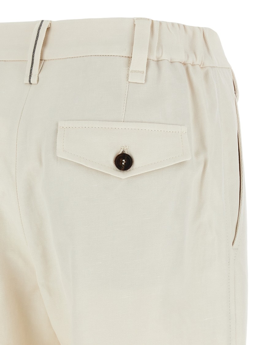 Brunello Cucinelli High-waisted Cotton-linen Pants With Monile Back Detail In White