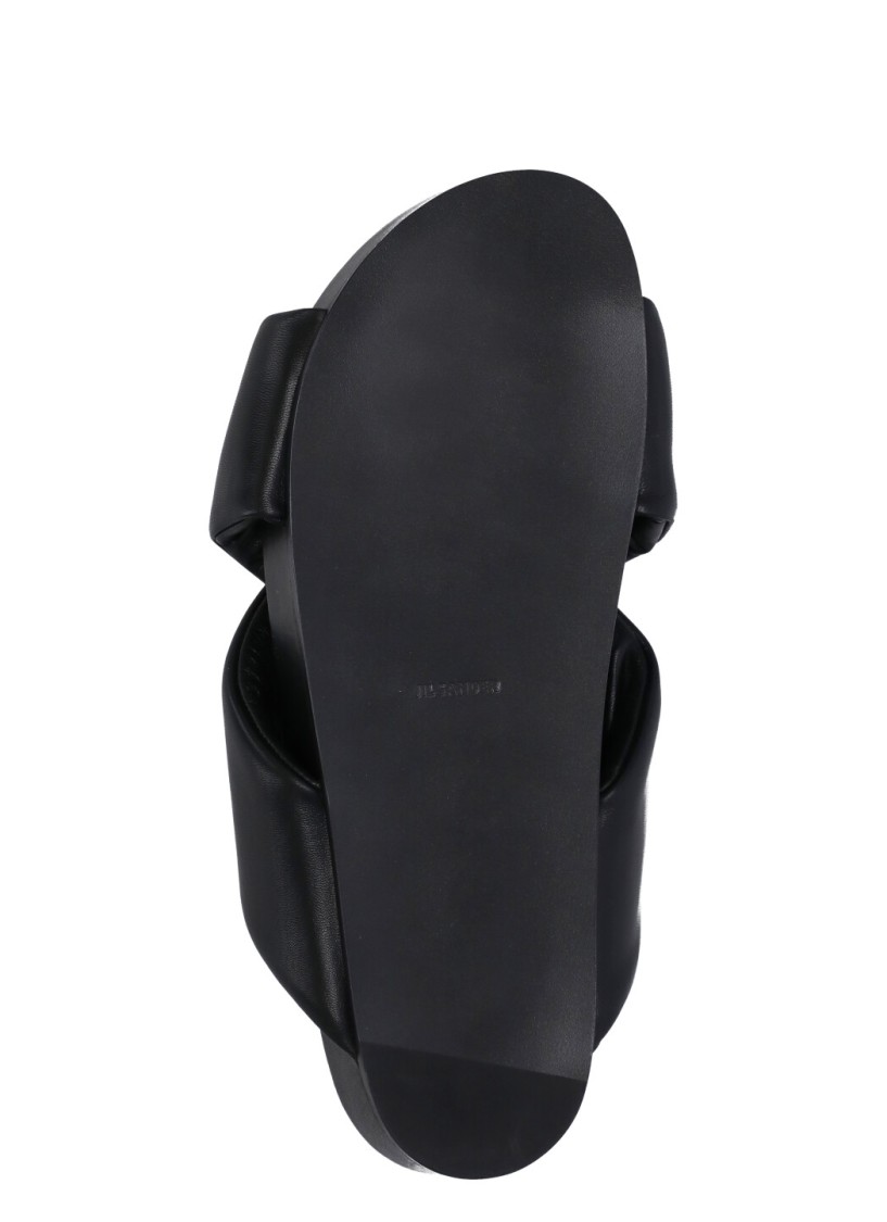 Jil Sander Black Leather Padded Slipper With Cross-straps In Black