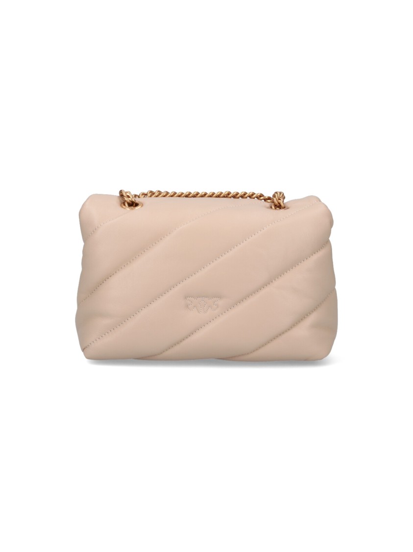 Pinko Mini Handbag With Quilted Oblique Pattern And Gold-tone Details In Pink