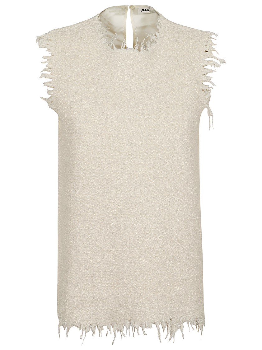 Jil Sander Sleeveless Knit Top With Frayed Edges And Keyhole Back In White