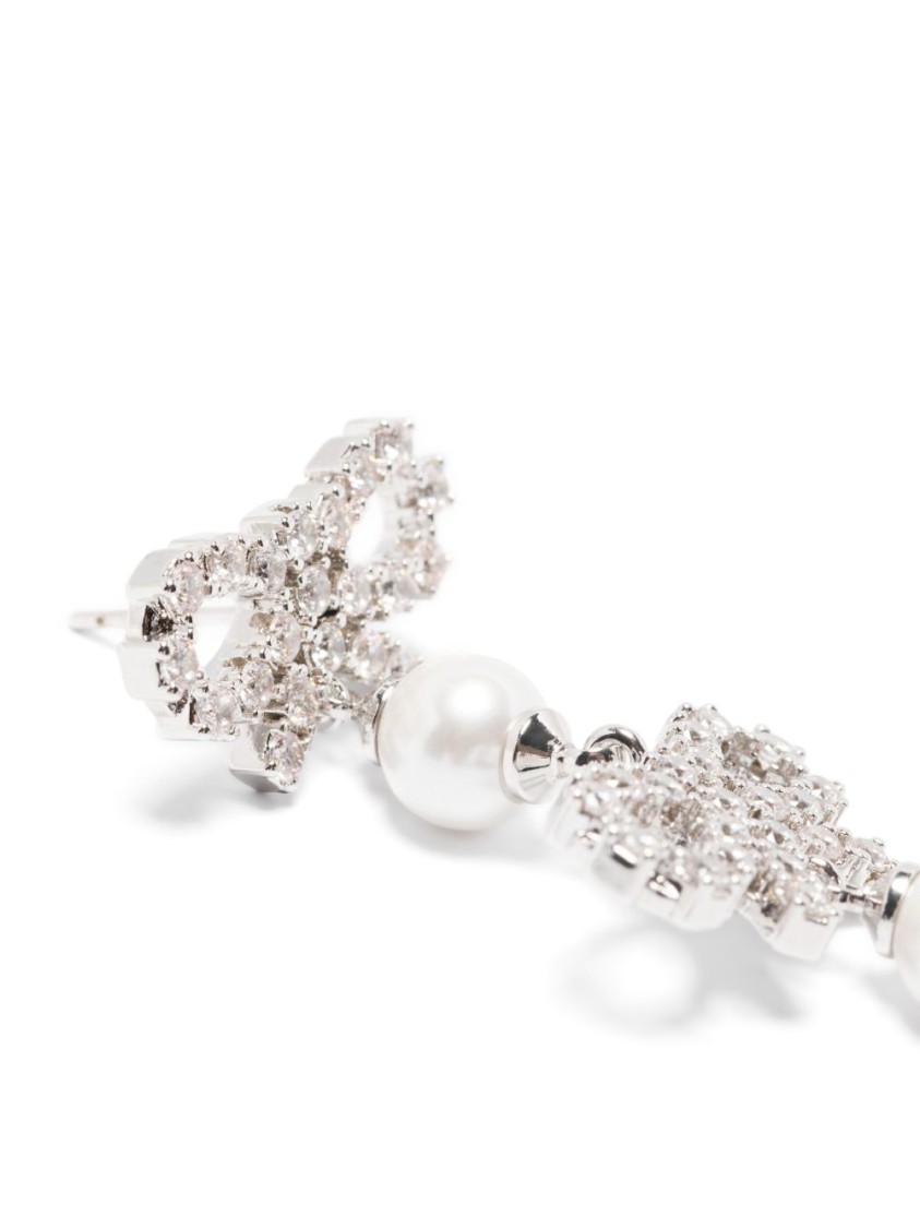 Self-portrait Women Micro Bow Pearl Tiered Earrings In Metallic