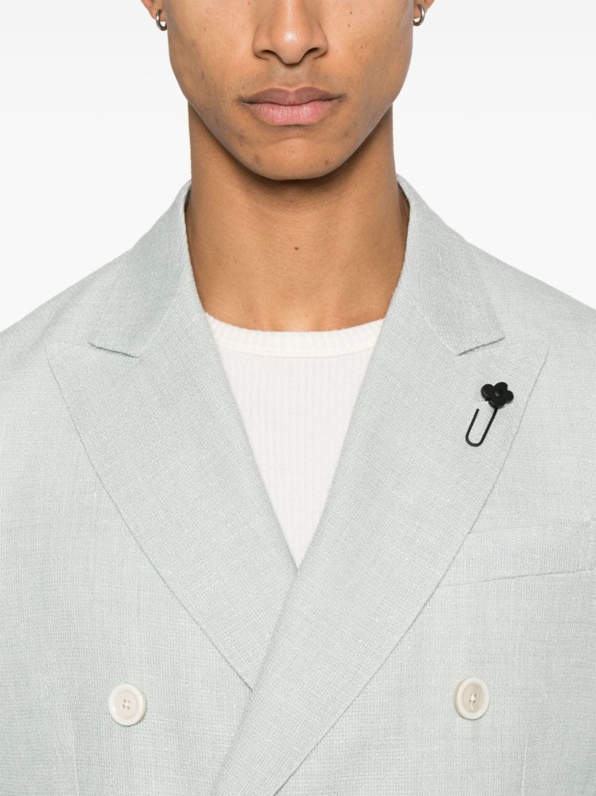 Lardini Linen Double-breasted Jacket Buttoned Cuffs In White