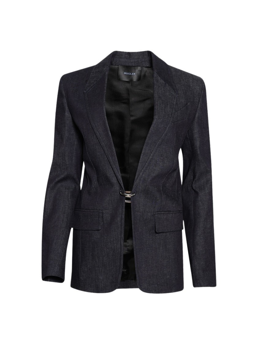 Mugler Pierced Tailored Jacket Raw Blue In Blue