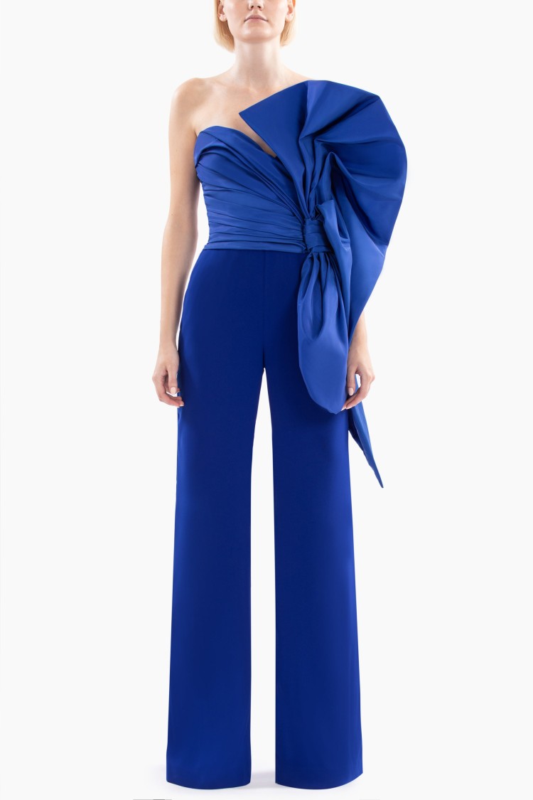 Saiid Kobeisy Jumpsuit With Voluminous Taffeta Bow In Blue