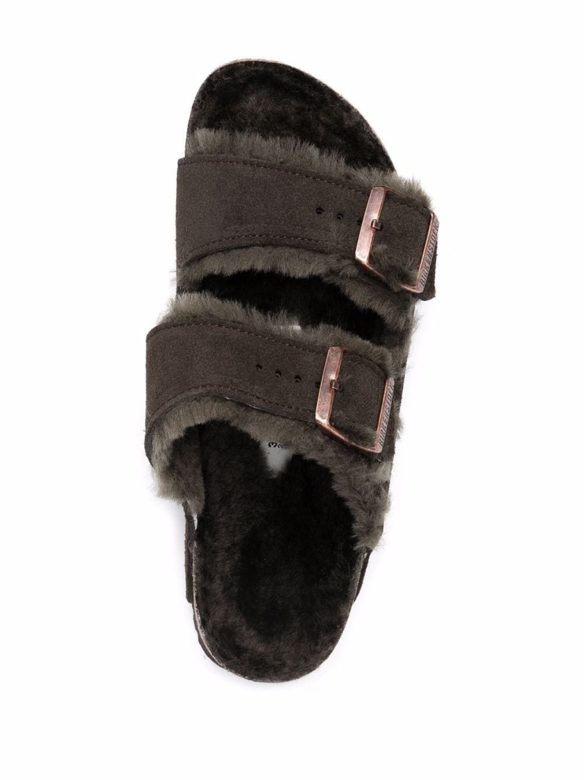 Birkenstock Arizona Shearling Lined Suede Two-strap Sandals In Black
